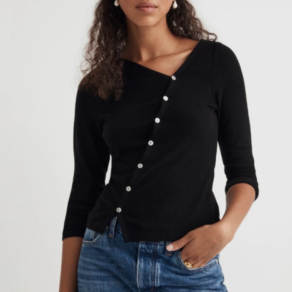 Madewell Gray Asymmetrical Buttoned Blouse